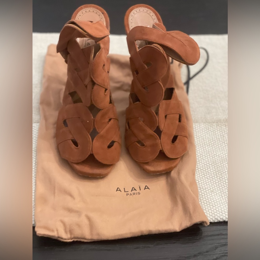 Alaia Suede Block Heel Sandals